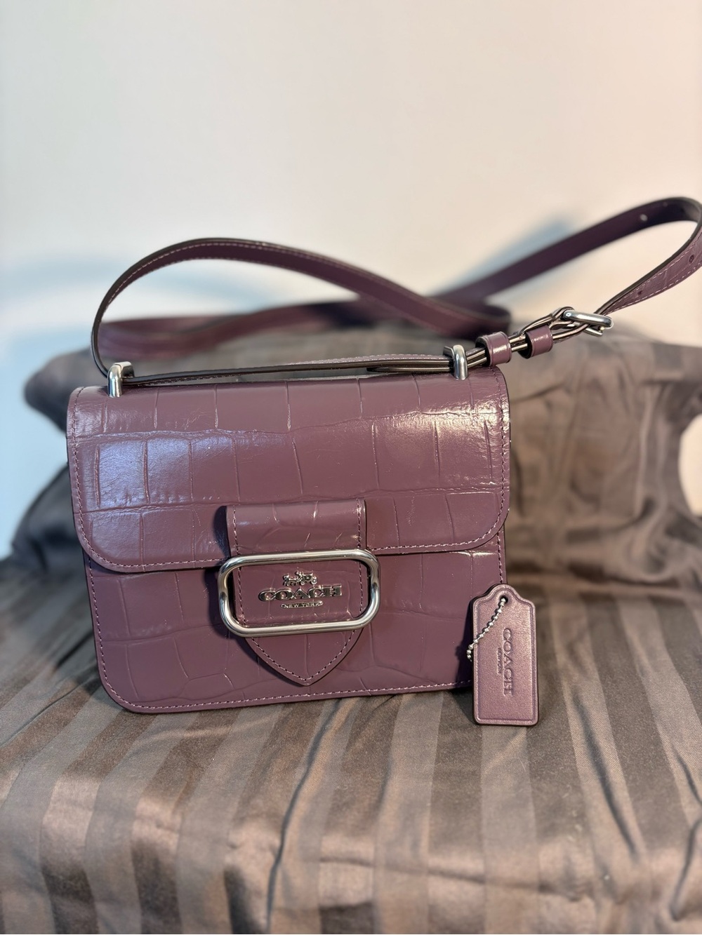 Coach Croc-Embossed Crossbody Bag in plum